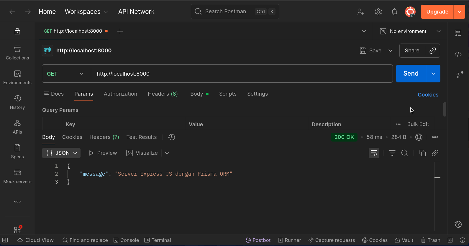 Berhasil setup express dengan prisma
